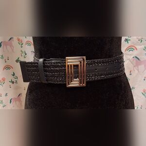 NWOT Karl Lagerfeld Black Raffia & Gold Tone Boho Casual Preppy Belt 36in
